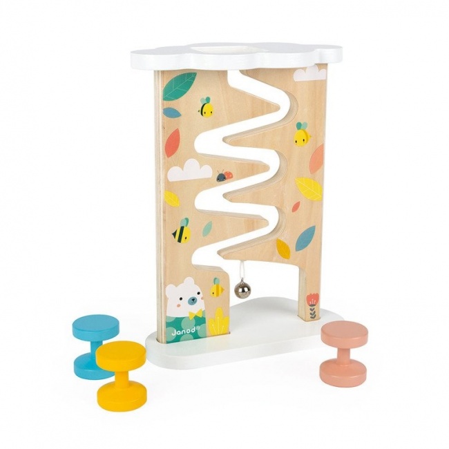 Drewniany tor zjeżdżalnia z dzwoneczkiem Janod - Pure