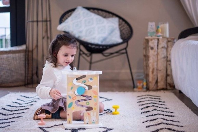 Drewniany tor zjeżdżalnia z dzwoneczkiem Janod - Pure