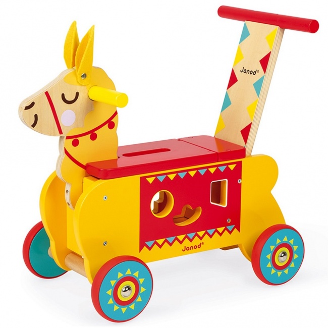 Jeździk i pchacz 2 w 1 z sorterem kształtów Janod - Lama