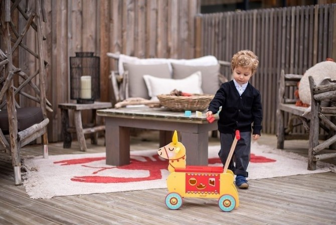 Jeździk i pchacz 2 w 1 z sorterem kształtów Janod - Lama