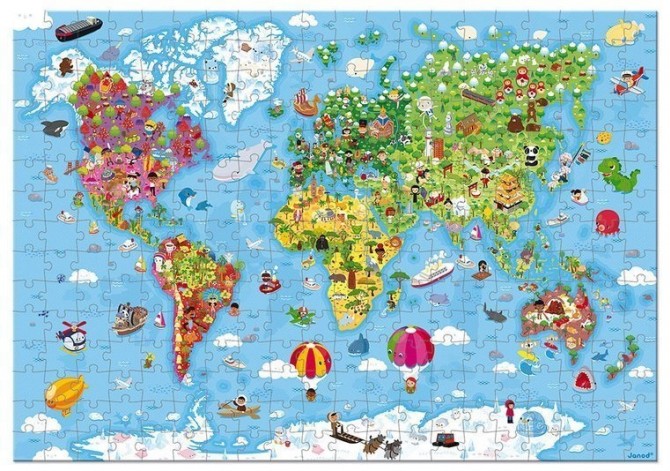 Puzzle w walizce Janod - Ogromna mapa świata 300 el. 7+