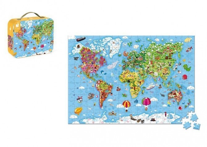 Puzzle w walizce Janod - Ogromna mapa świata 300 el. 7+