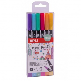 Markery dwustronne Brush Marker Apli Kids - 6 kolorów pastelowych