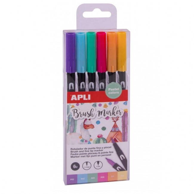 Markery dwustronne Brush Marker Apli Kids - 6 kolorów pastelowych