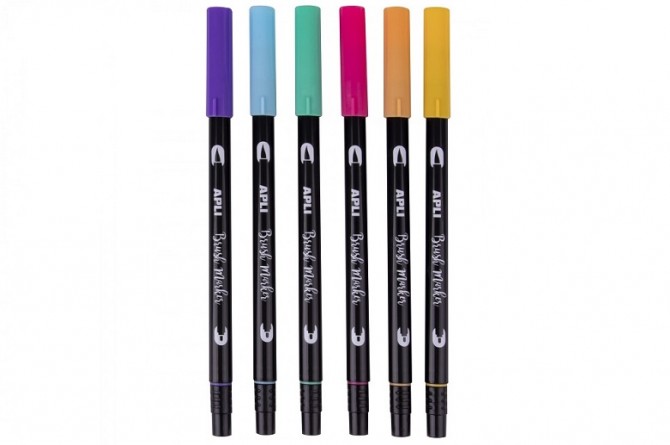 Markery dwustronne Brush Marker Apli Kids - 6 kolorów pastelowych