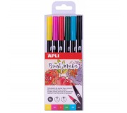Markery dwustronne Brush Marker Apli Kids - 6 kolorów