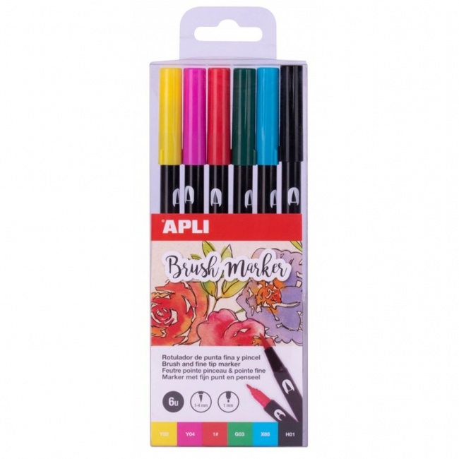 Markery dwustronne Brush Marker Apli Kids - 6 kolorów