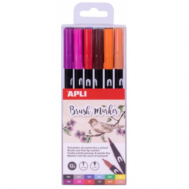 Markery dwustronne Brush Marker Apli Kids - 12 kolorów