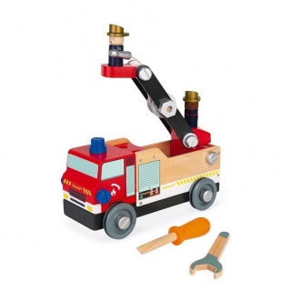 Drewniany wóz strażacki do składania z narzędziami Janod