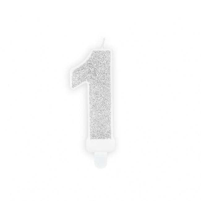 Świeczka urodzinowa Party Deco 7 cm - Cyferka 1 srebrny