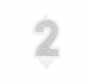 Świeczka urodzinowa Party Deco 7 cm - Cyferka 2 srebrny