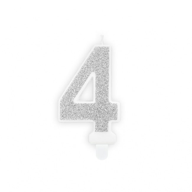 Świeczka urodzinowa Party Deco 7 cm - Cyferka 4 srebrny