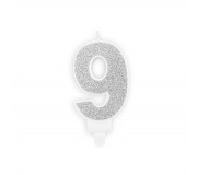 Świeczka urodzinowa Party Deco 7 cm - Cyferka 9 srebrny