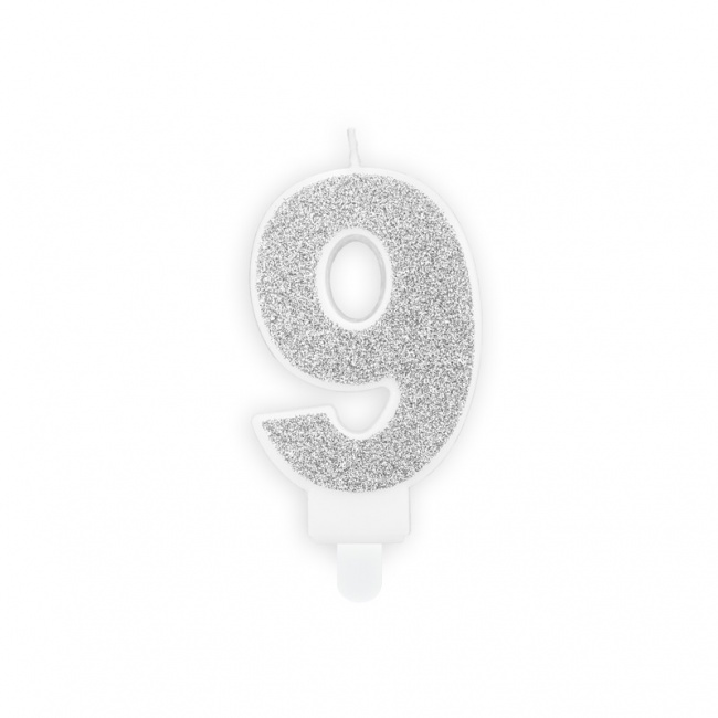 Świeczka urodzinowa Party Deco 7 cm - Cyferka 9 srebrny
