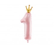 Balon foliowy Party Deco 30 x 90 cm - Cyfra 1 jasny różowy