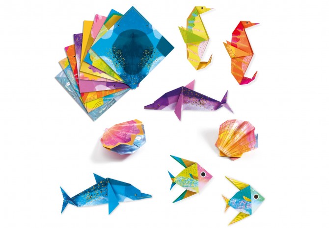 Zestaw artystyczny Origami Djeco - Morskie zwierzęta metaliczne