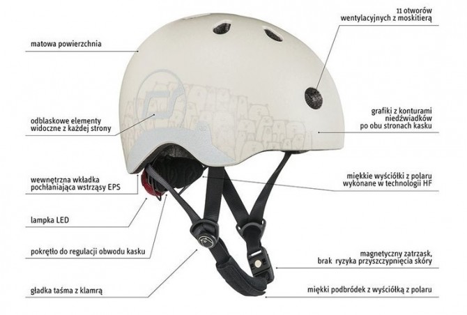 Kask z odblaskami SCOOTANDRIDE XXS-S 1-5 lat - Ash Bear