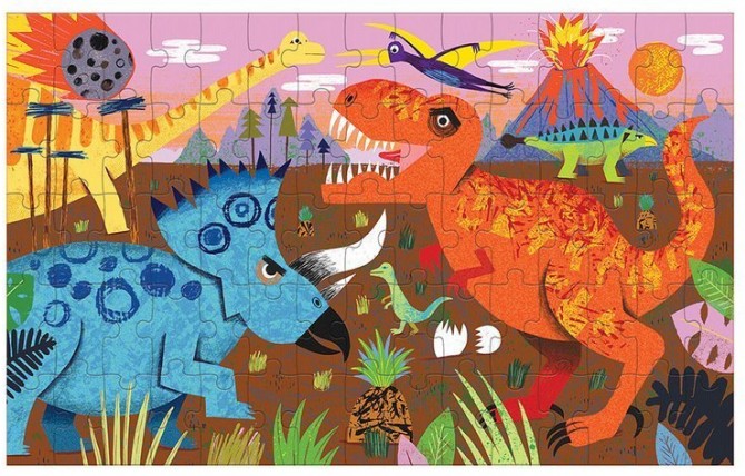 Puzzle soczewkowe 75 elementów z ruchomym obrazkiem 3D Mudpuppy - Dinozaury