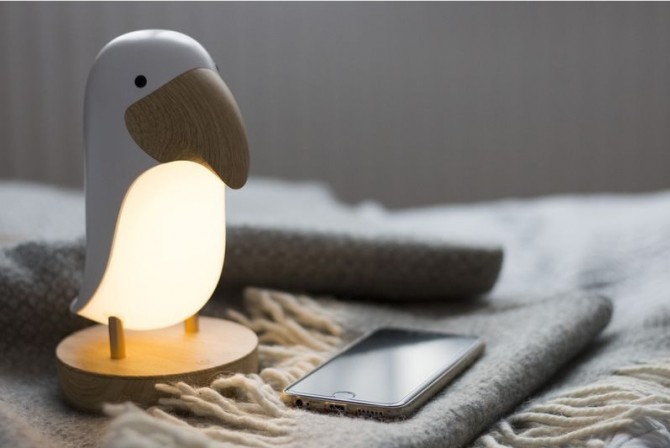 Lampka z głośnikiem Rabbit & Friends - Ptak Maskonur biały