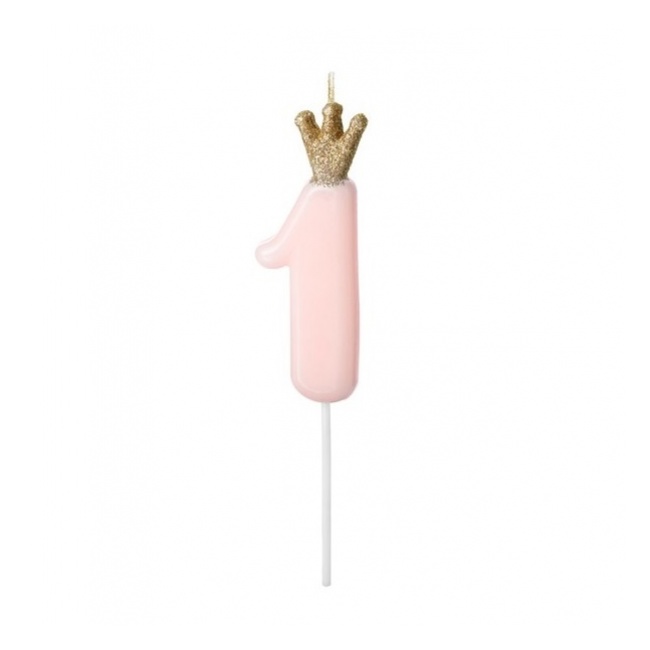 Świeczka urodzinowa Party Deco 9,5 cm - Cyferka 1 jasny różowy
