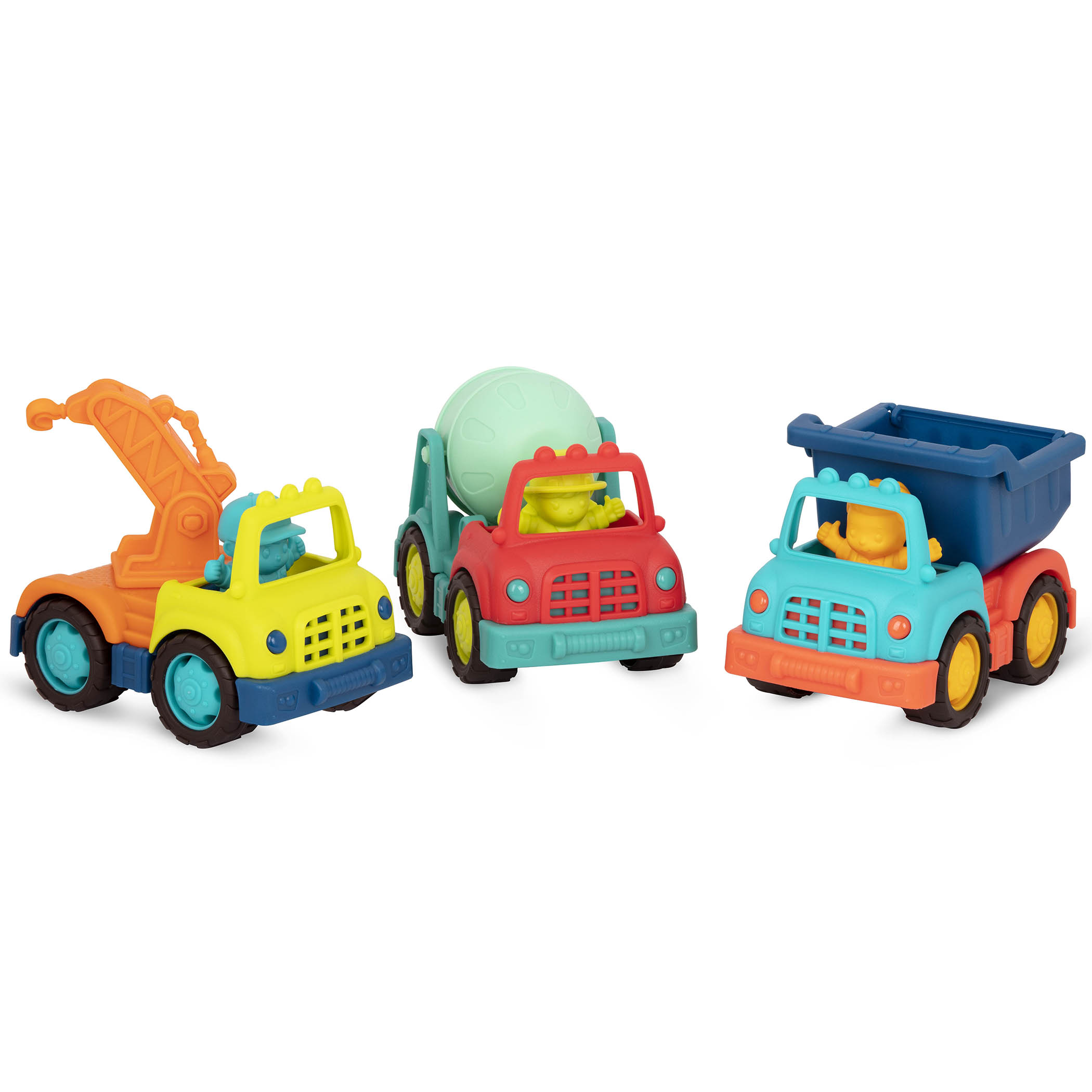 Zestaw trzech małych autek budowlanych z kierowcą Wonder Wheels B. Toys