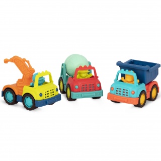 Zestaw trzech małych autek budowlanych z kierowcą Wonder Wheels B. Toys