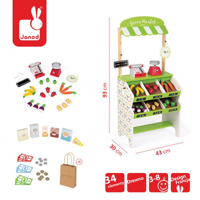 Sklep duży drewniany z 33 elementami Janod - Warzywniak