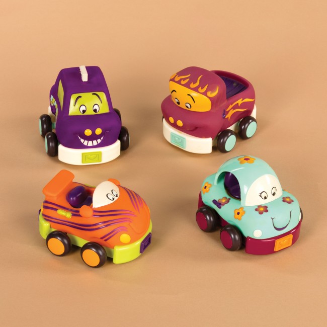 Cztery miękkie autka B. Toys - Wheeeels Nowy Kolor