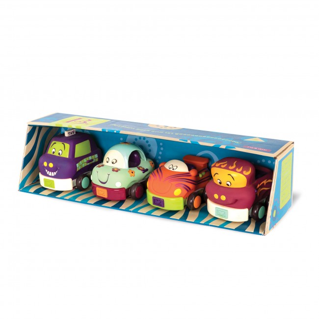 Cztery miękkie autka B. Toys - Wheeeels Nowy Kolor