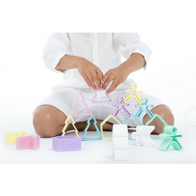 Klocki wielofunkcyjne DENA Kid + House PASTEL - 12 elementów