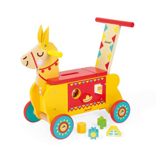 Jeździk i pchacz 2 w 1 z sorterem kształtów Janod - Lama