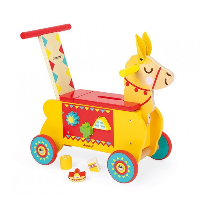 Jeździk i pchacz 2 w 1 z sorterem kształtów Janod - Lama