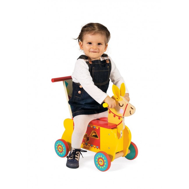Jeździk i pchacz 2 w 1 z sorterem kształtów Janod - Lama