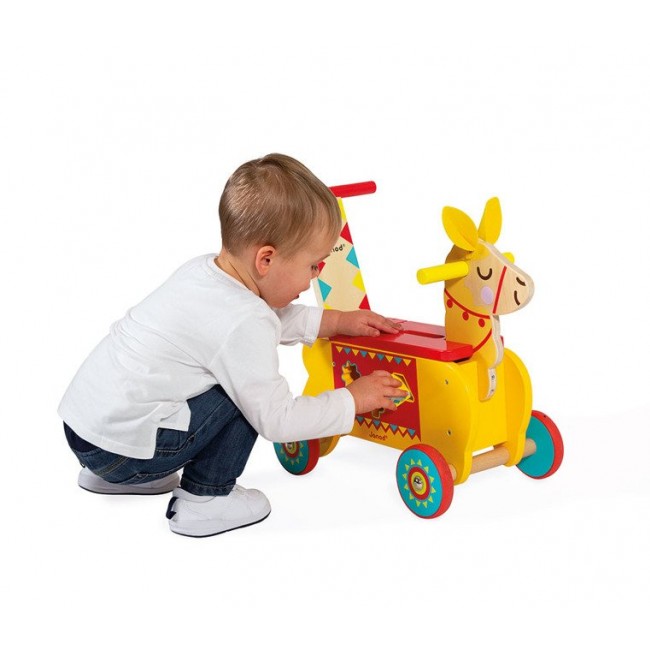 Jeździk i pchacz 2 w 1 z sorterem kształtów Janod - Lama