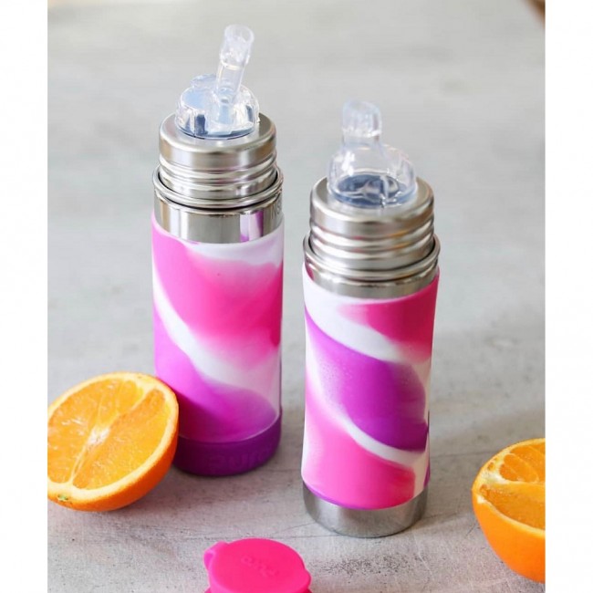 Termobutelka Pura Kiki ze słomką 260ml - różowa osłonka swirl