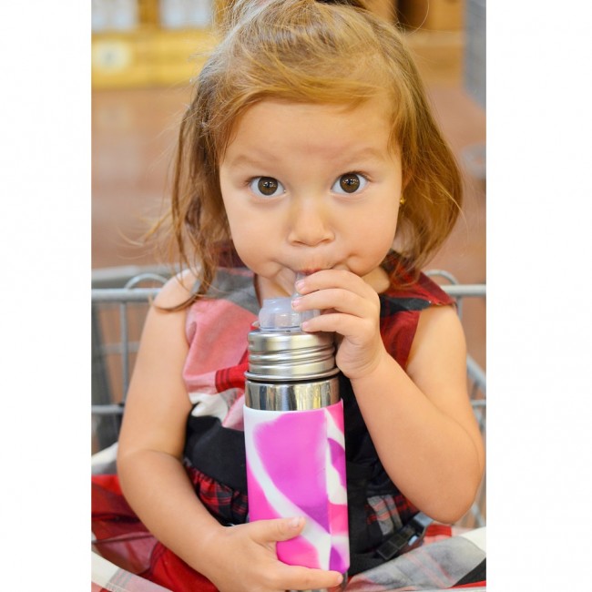 Termobutelka Pura Kiki ze słomką 260ml - różowa osłonka swirl