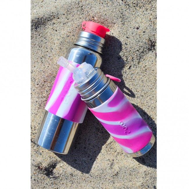 Termobutelka Pura Kiki ze słomką 260ml - różowa osłonka swirl