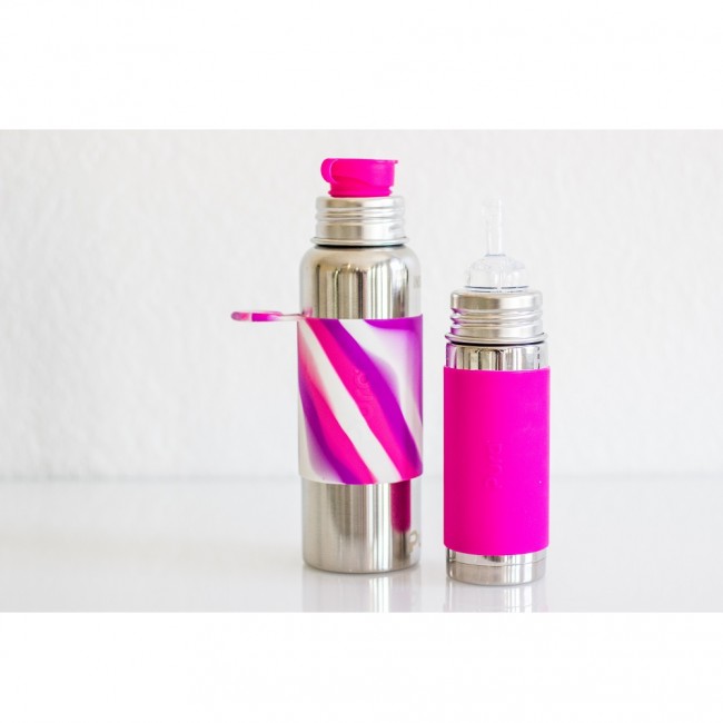 Termobutelka Pura Kiki ze słomką 260ml - różowa osłonka swirl