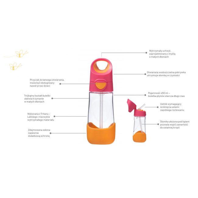 Tritanowa butelka ze słomką 450 ml B.box - Indigo Rose
