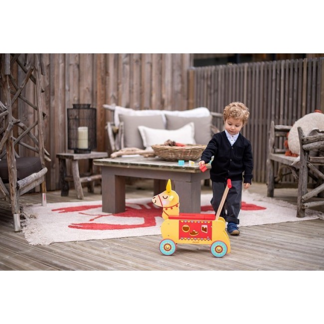 Jeździk i pchacz 2 w 1 z sorterem kształtów Janod - Lama