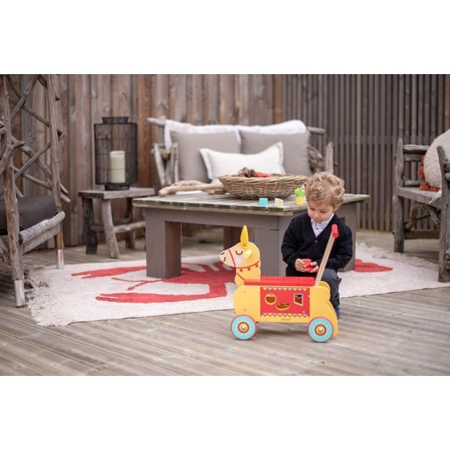 Jeździk i pchacz 2 w 1 z sorterem kształtów Janod - Lama