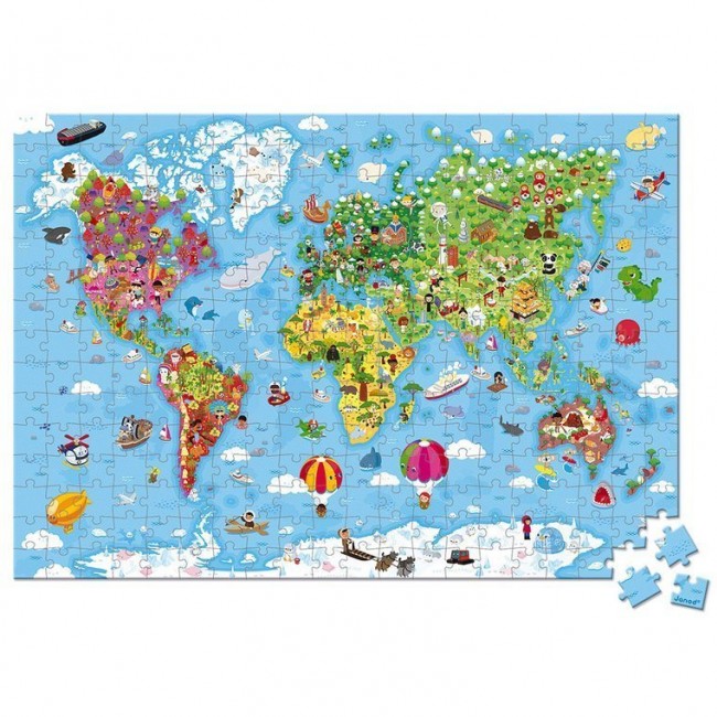 Puzzle w walizce Janod - Ogromna mapa świata 300 el. 7+