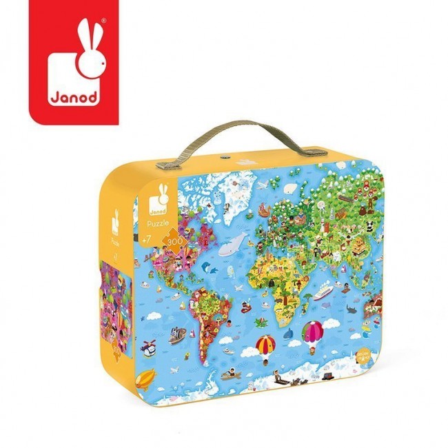 Puzzle w walizce Janod - Ogromna mapa świata 300 el. 7+