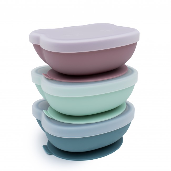 Silikonowa miseczka z przyssawką i pokrywką Miś We Might Be Tiny - Yellow