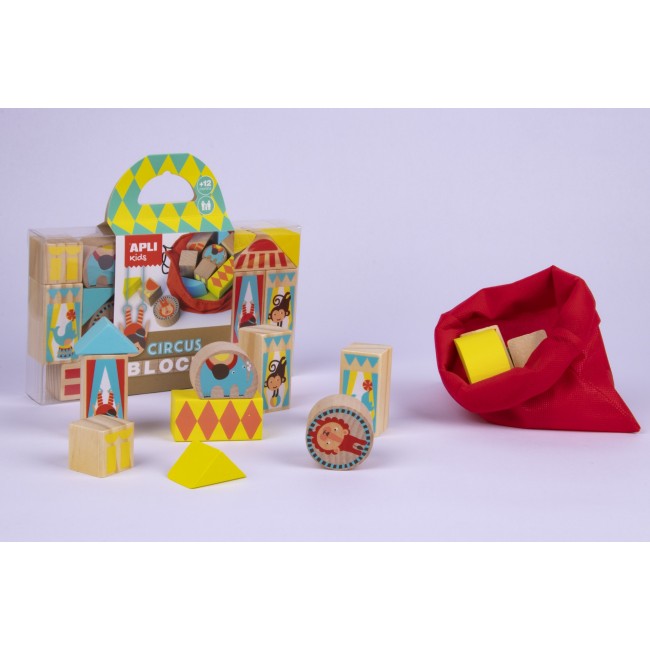 Drewniane klocki z woreczkiem Apli Kids - Cyrk