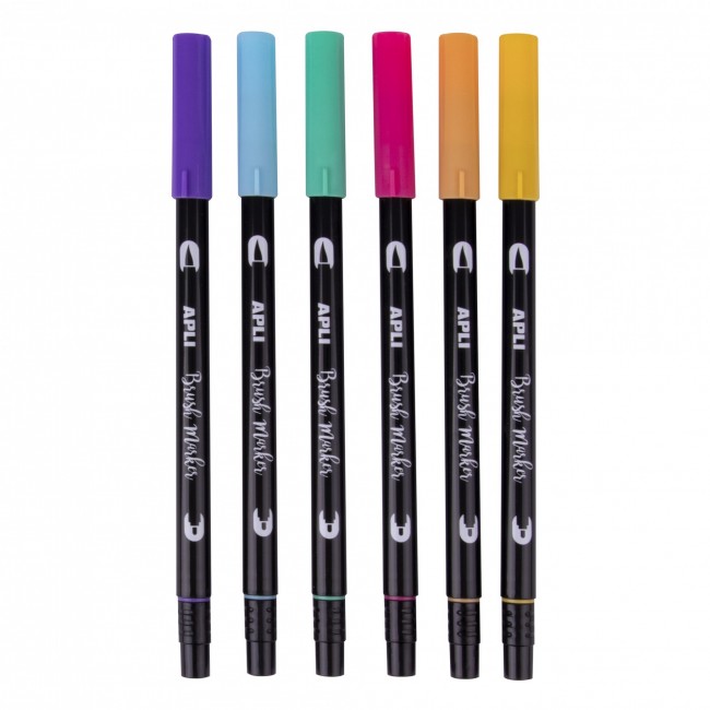 Markery dwustronne Brush Marker Apli Kids - 6 kolorów pastelowych