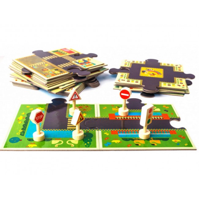 Puzzle Gigant Djeco - Ulica ze znakami drogowymi