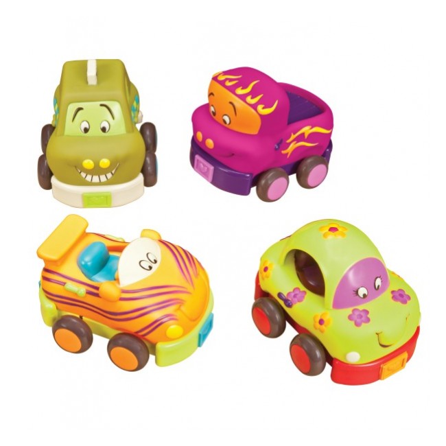 Cztery miękkie autka z napędem B. Toys - Wheeeels