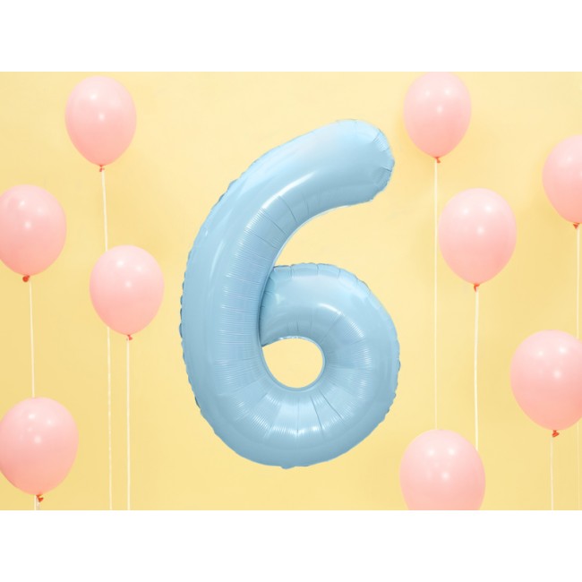 Balon foliowy Party Deco 86 cm - Cyfra 6 pastelowy niebieski