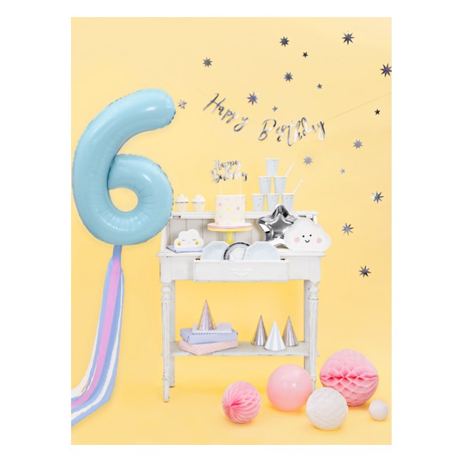 Balon foliowy Party Deco 86 cm - Cyfra 6 pastelowy niebieski